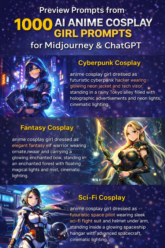 1000 AI Anime Cosplay Girl Prompts for Midjourney & ChatGPT | Ultimate Anime Cosplay Prompt