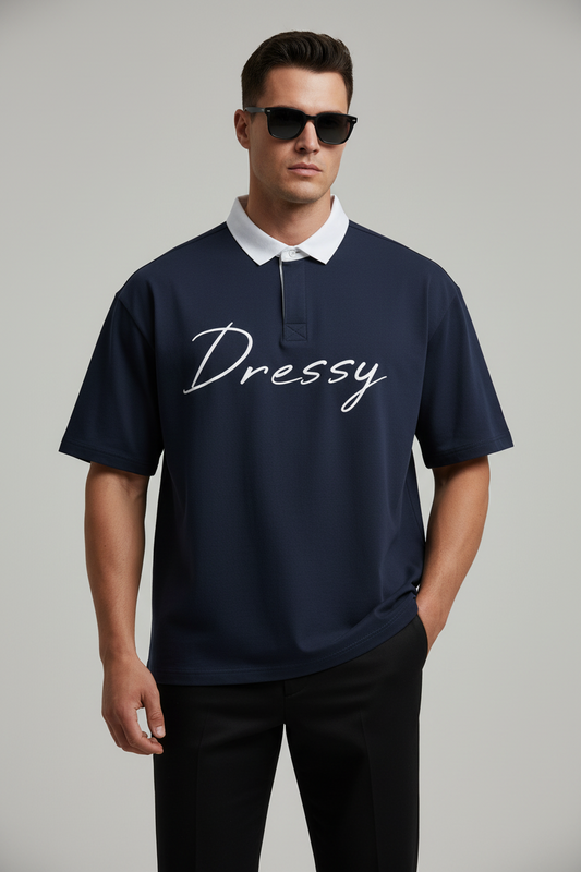 Dressy Mens Essential Contrast Polo Casual Shirt - Black - front view