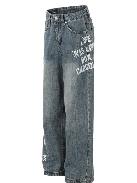 1261 Men's Washed Wide Leg Jeans – men's graphic jeans (front view)