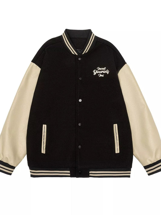 Black and Tan Contrast Varsity Jacket – product view