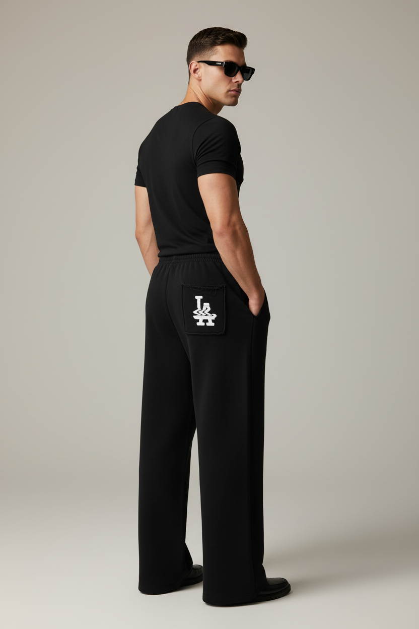 LA Glitched Snow Washed Graphic Sweatpants (Black)