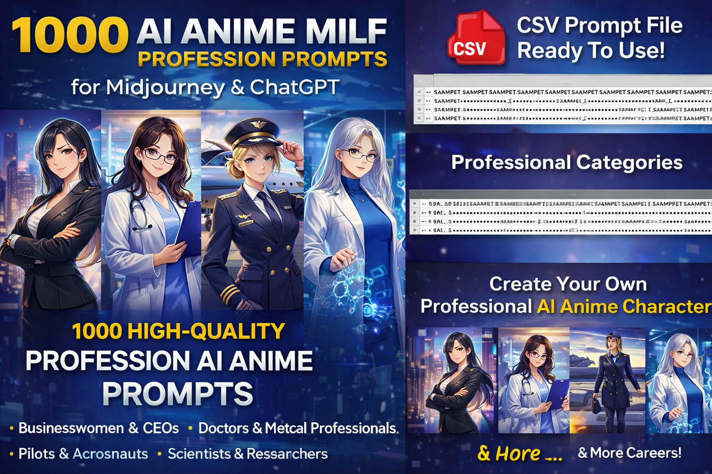 1000 AI Anime MILF Prompts | Professional Mature Anime Women for Midjourney & ChatGPT - product image 3