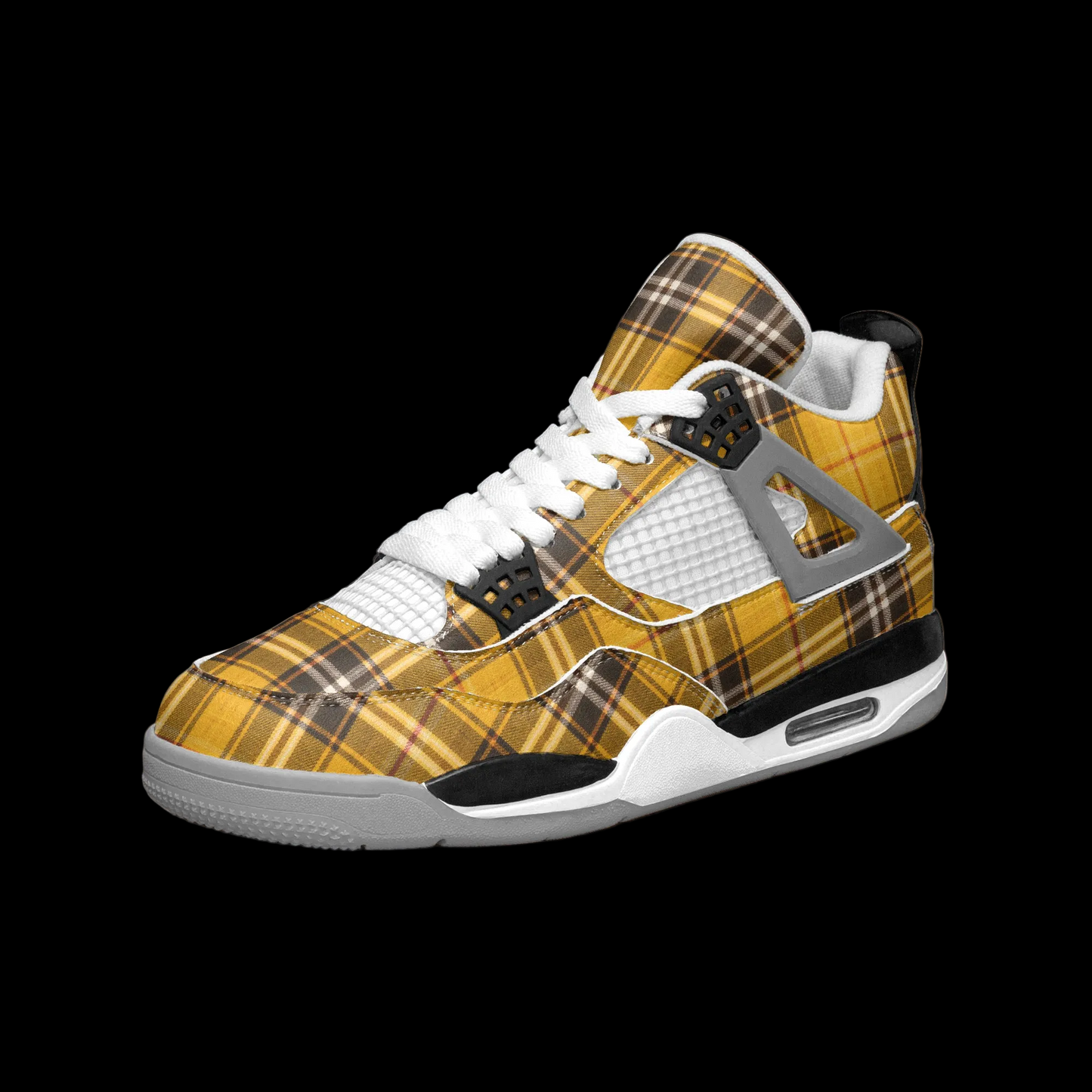Retro Air Cuatro Mustard Yellow Flannel Limited Edition High Top Sneakers – Close-Up