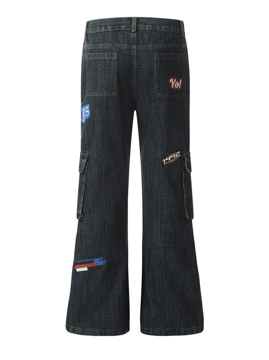 1276 Men's Multi-Patch Cargo Flare Jeans – men's flare jeans (Y2K) (front view)