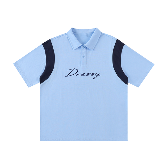 Casual Dressy Mens Polo Shirt - Light Blue with Navy Blue - front view