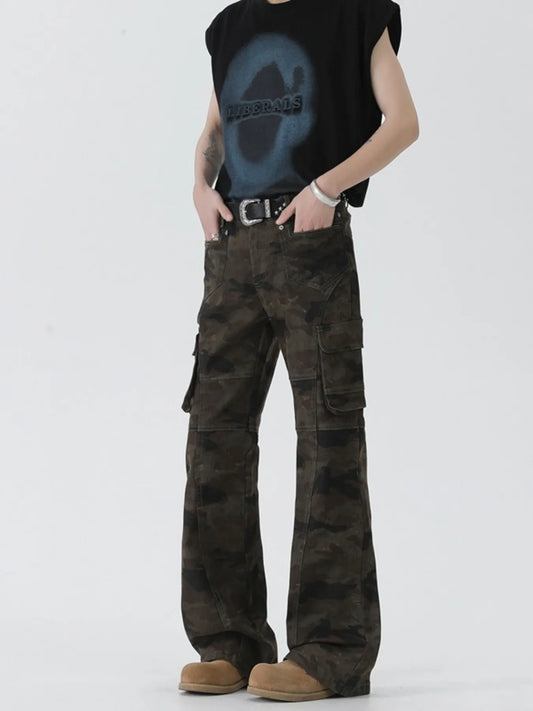 1301 Men's Camo Cargo Flare Jeans – men's flare jeans (Y2K) (front view)