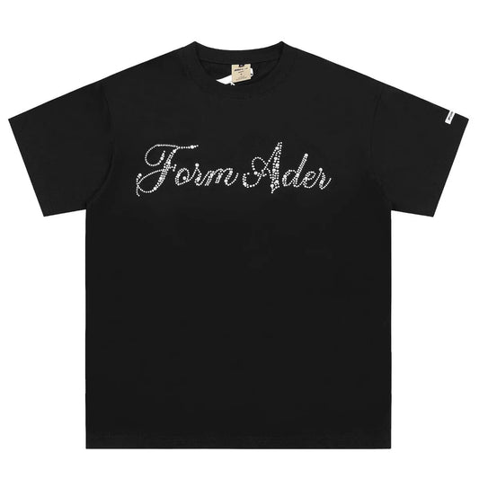 Men’s Diamond Script Rhinestone Streetwear T-Shirt - Black - Image 2