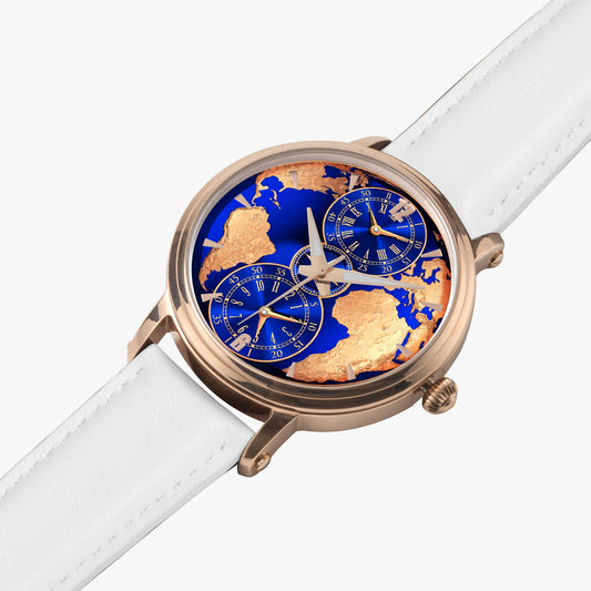 Jaycoh™ Luxurious World Time zone 158. 46mm Unisex Automatic Watch (Rose Gold) | Print-on-Demand Custom Watch - angled view | print on demand watch print custom watch