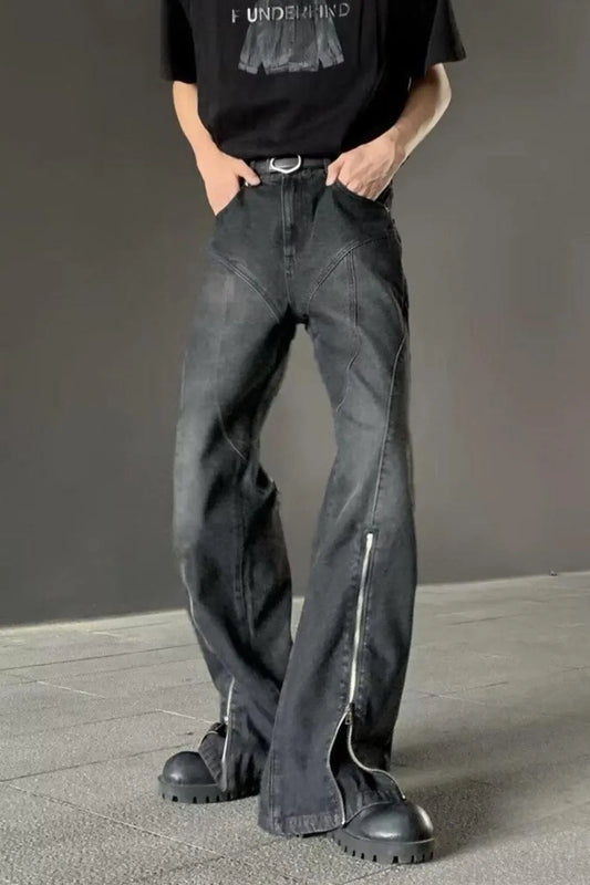 1297 Men's Plus Size Washed Flare Jeans with Zipper Detail – men's flare jeans (Y2K) (front view)