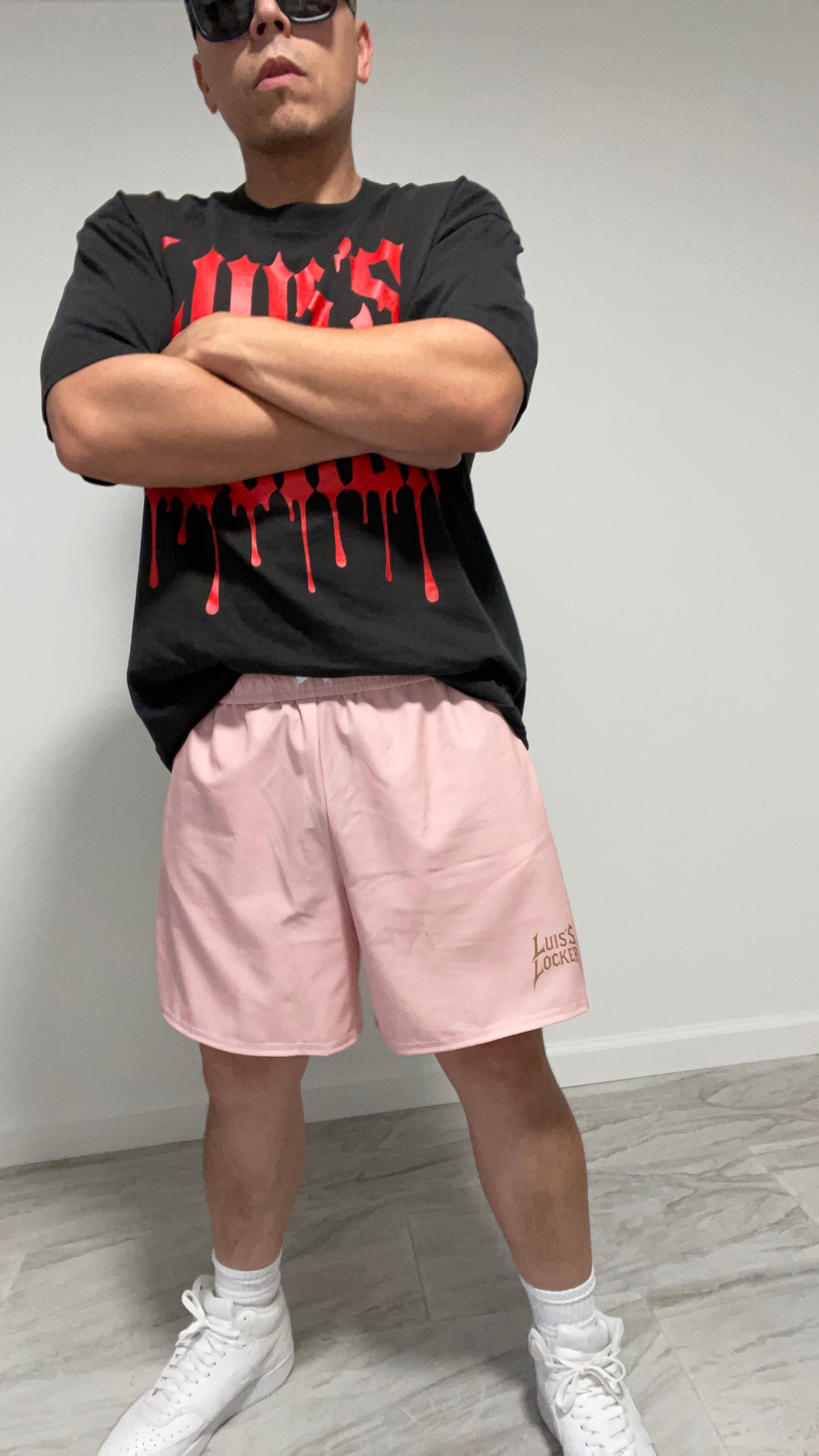 Vigilante Athletic Shorts – Powder Pink w/ Rich Brown Logo - Luis’s Locker