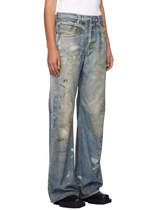 1259 Men's Washed Printed Straight Jeans – men's graphic jeans (front view)