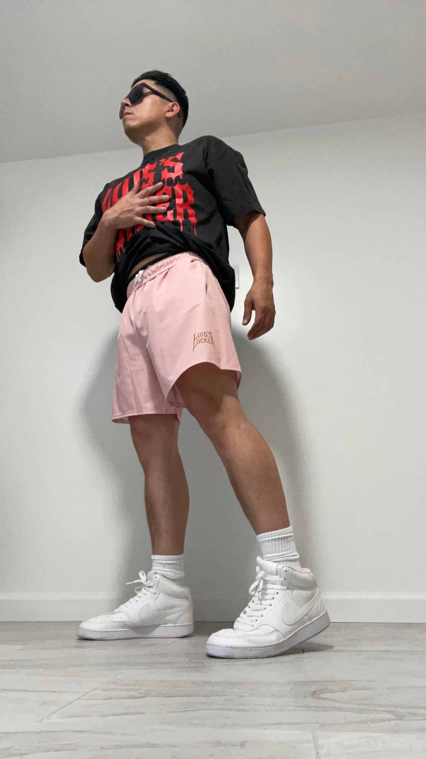 Vigilante Athletic Shorts – Powder Pink w/ Rich Brown Logo - Luis’s Locker