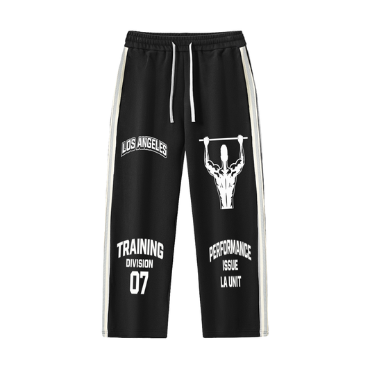 Black Graphic Straight-Leg Sweatpants – Training Division Side Stripe — back view