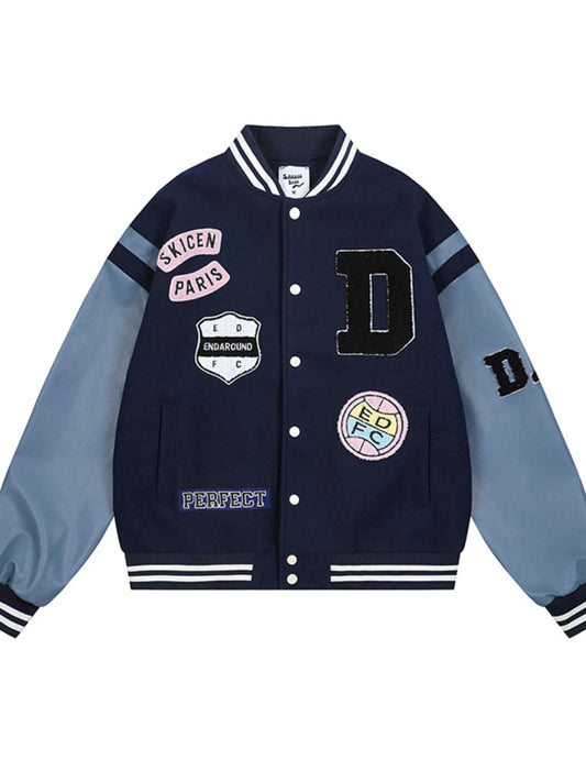 College Varsity Jacket with Patches (Royal Blue) – product view