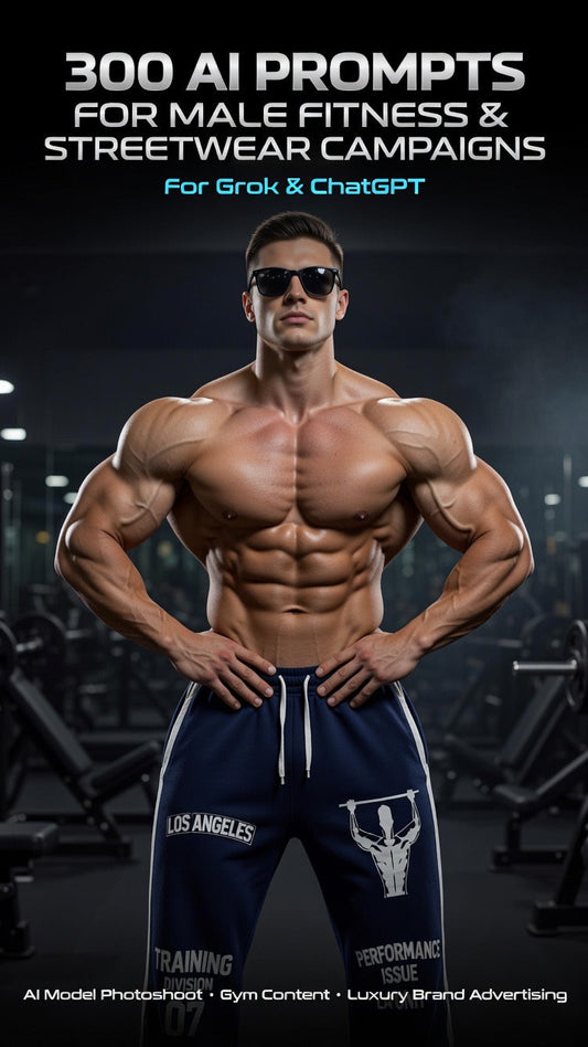 300 AI Photo Prompts for Male Streetwear, Gym Campaigns & Fashion Photoshoots (Grok + ChatGPT Prompt Pack) - product image 2