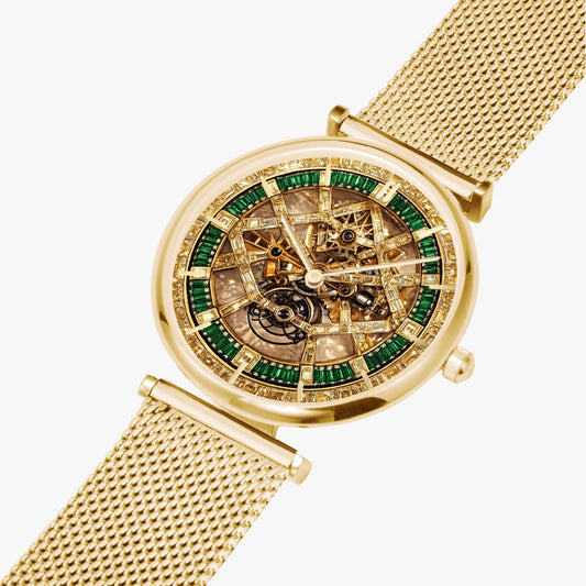 Jaycoh™ Billionaire Incrusted Yellow Diamond 156. New Stylish Ultra-Thin Quartz Watch (With Indicators) | Print-on-Demand Custom Watch - angled view | print on demand watch print custom watch