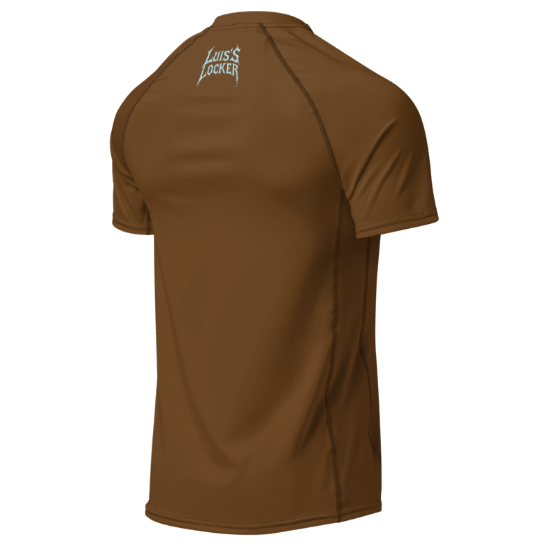 Vigilante Compression Shirt – Rich Brown w/ Icy Blue Logo (Short Sleeve) - Luis’s Locker