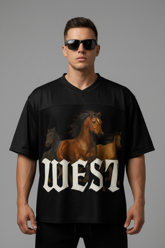 UNTAMED HORSES “WEST” Boxy Football Jersey – Frontier Edition - Luis’s Locker