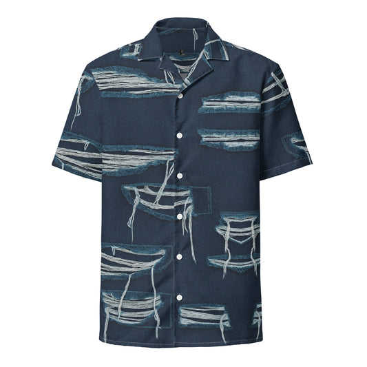 Distressed Boat Sketch Button Shirt – Midnight Harbor Edition