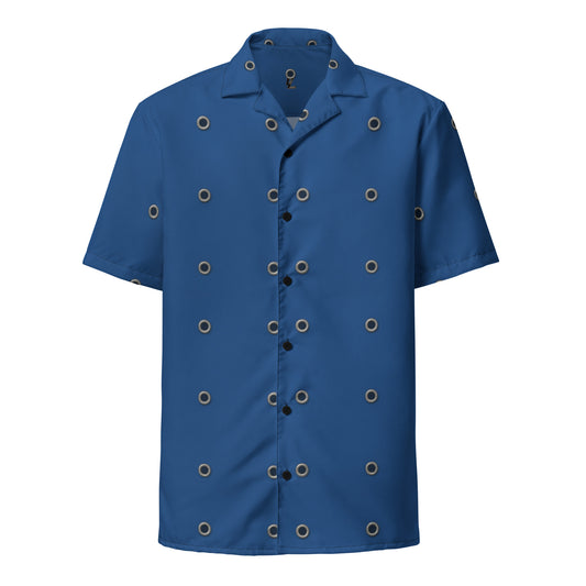 Blue Orbit Pattern Button Shirt – Midnight Sphere Edition