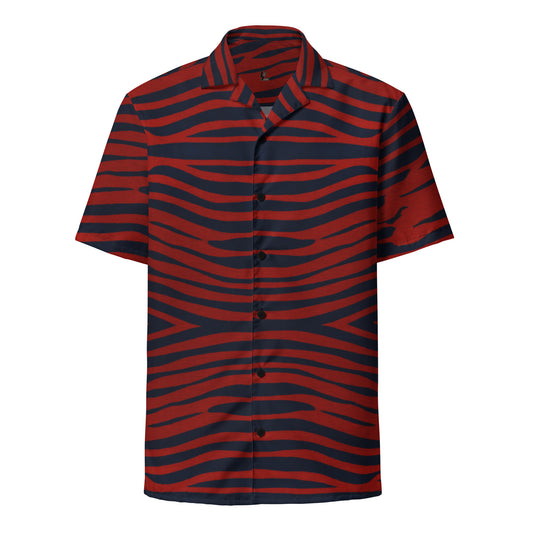 Red Wave Pattern Button Shirt – Midnight Stripe Edition