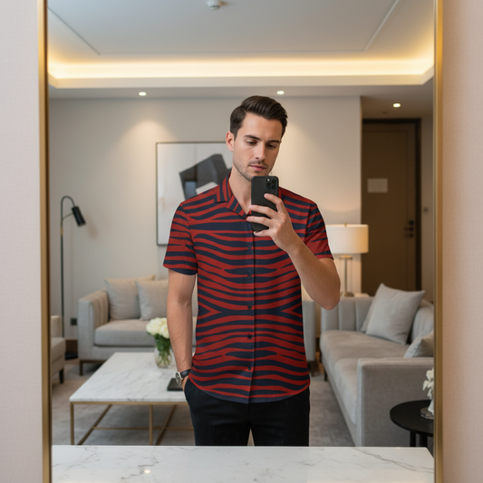 Red Wave Pattern Button Shirt – Midnight Stripe Edition - Luis’s Locker