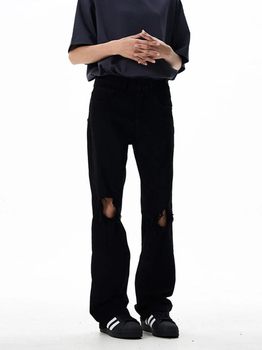 1296 Men's Distressed Flare Leg Jeans – men's flare jeans (Y2K) (front view)