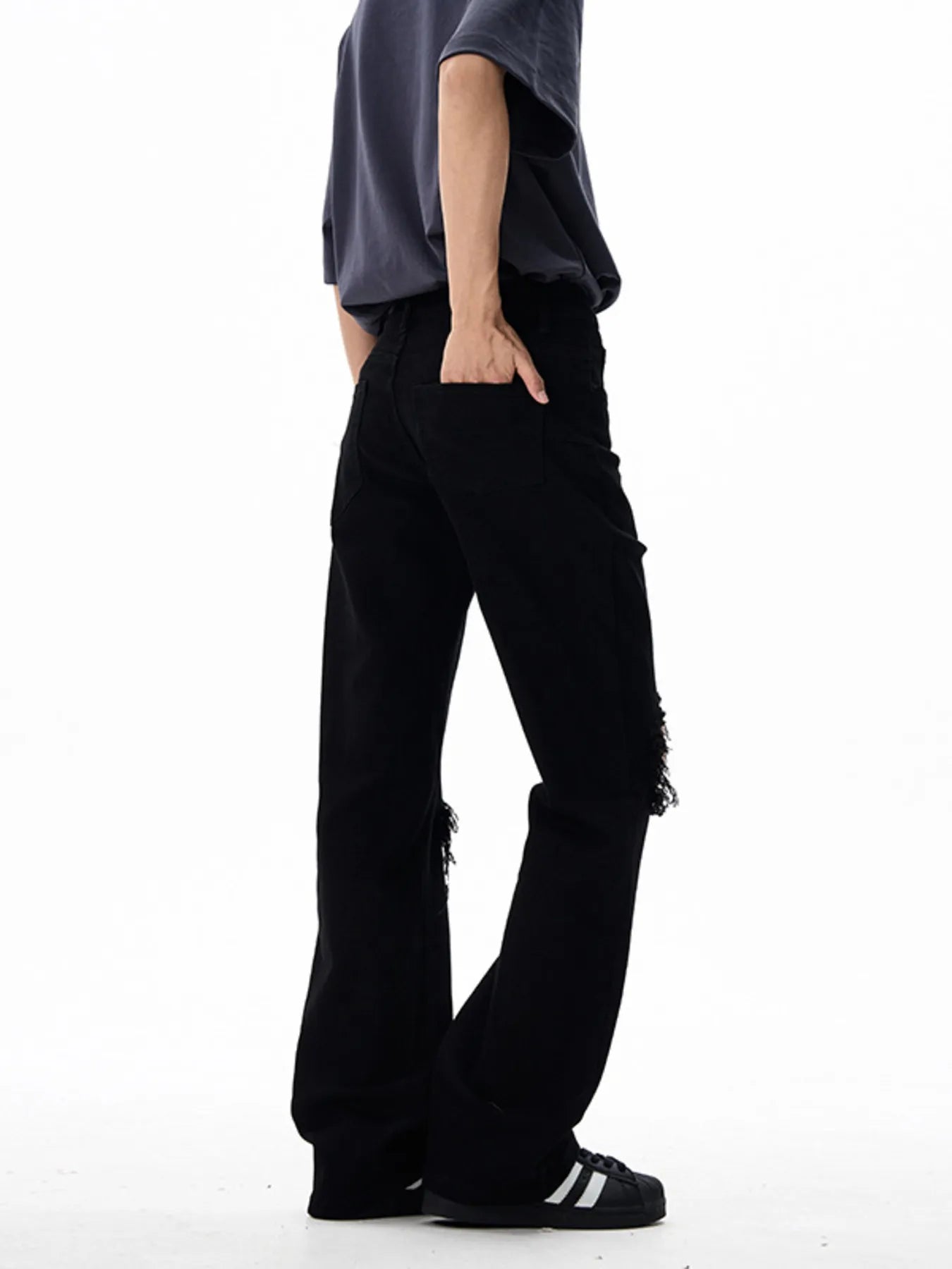 1296 Men's Distressed Flare Leg Jeans – men's flare jeans (Y2K) (back view)