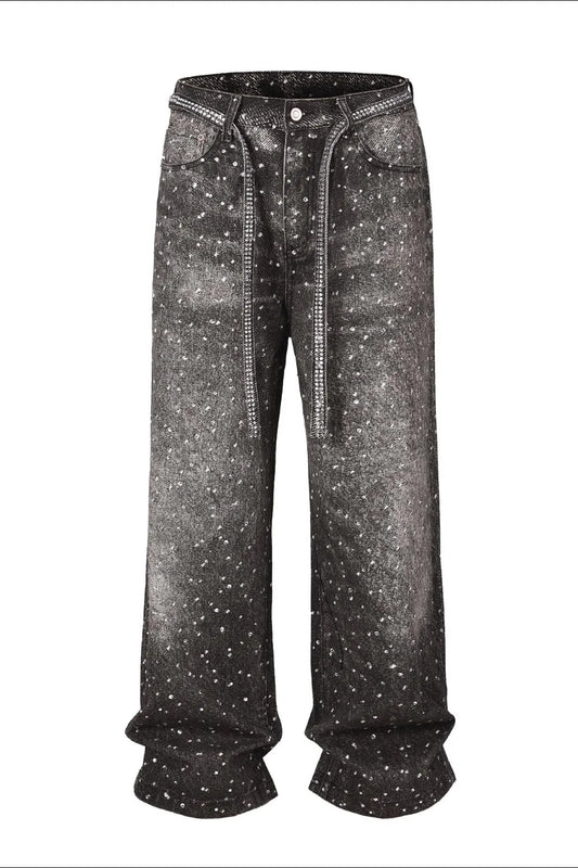 Midnight Drip Rhinestone Belt Jeans - Dark - Image 2
