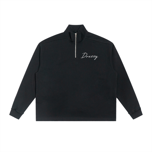 Casual Mens Half-Zip Rolled Edge Fleece Dressy Sweatshirt - Black - front view