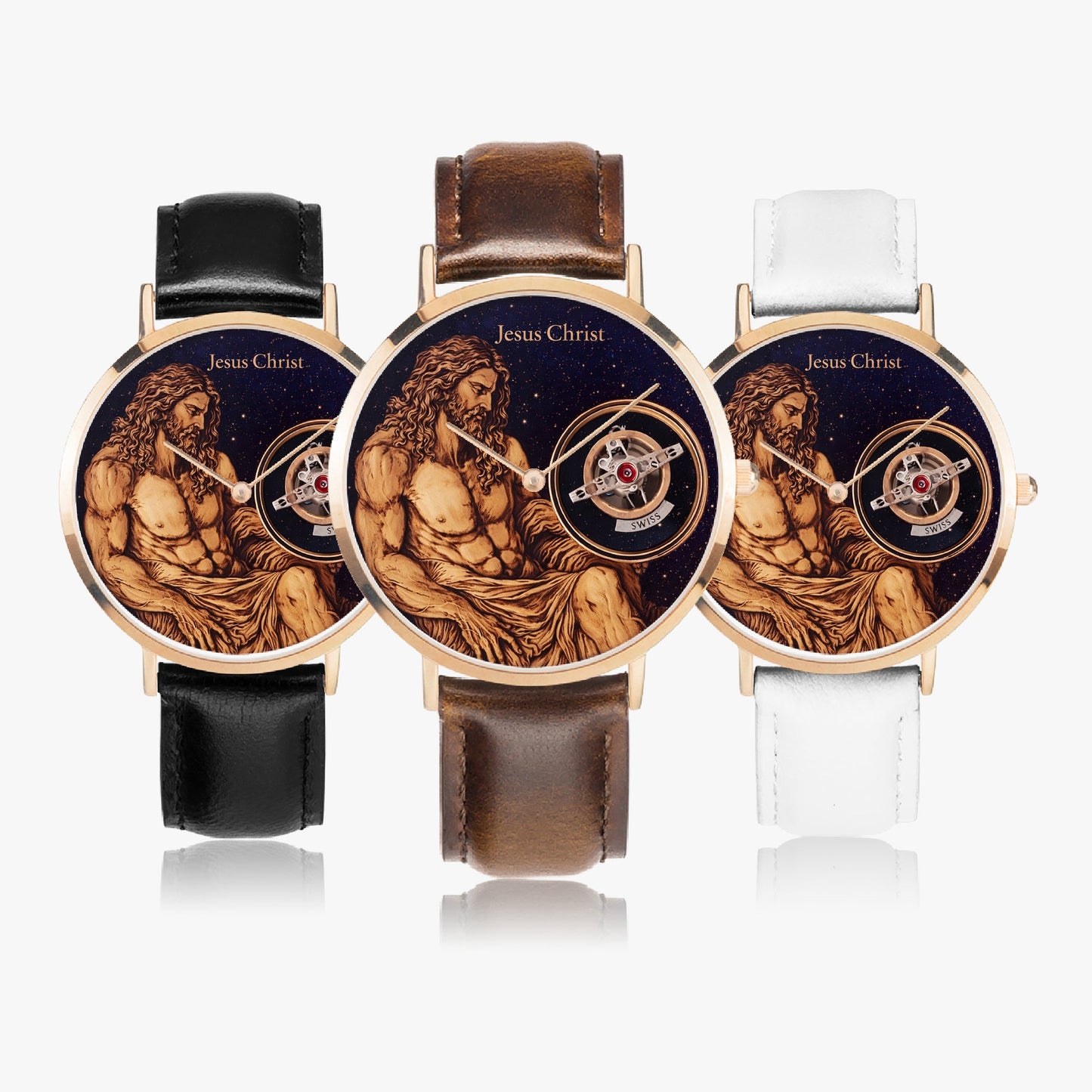 Jaycoh™Jesus Christ Son Of God Time Piece 161. Ultra-Thin Leather Strap Quartz Watch (Rose Gold) | Print-on-Demand Custom Watch - product photo | print on demand watch print custom watch