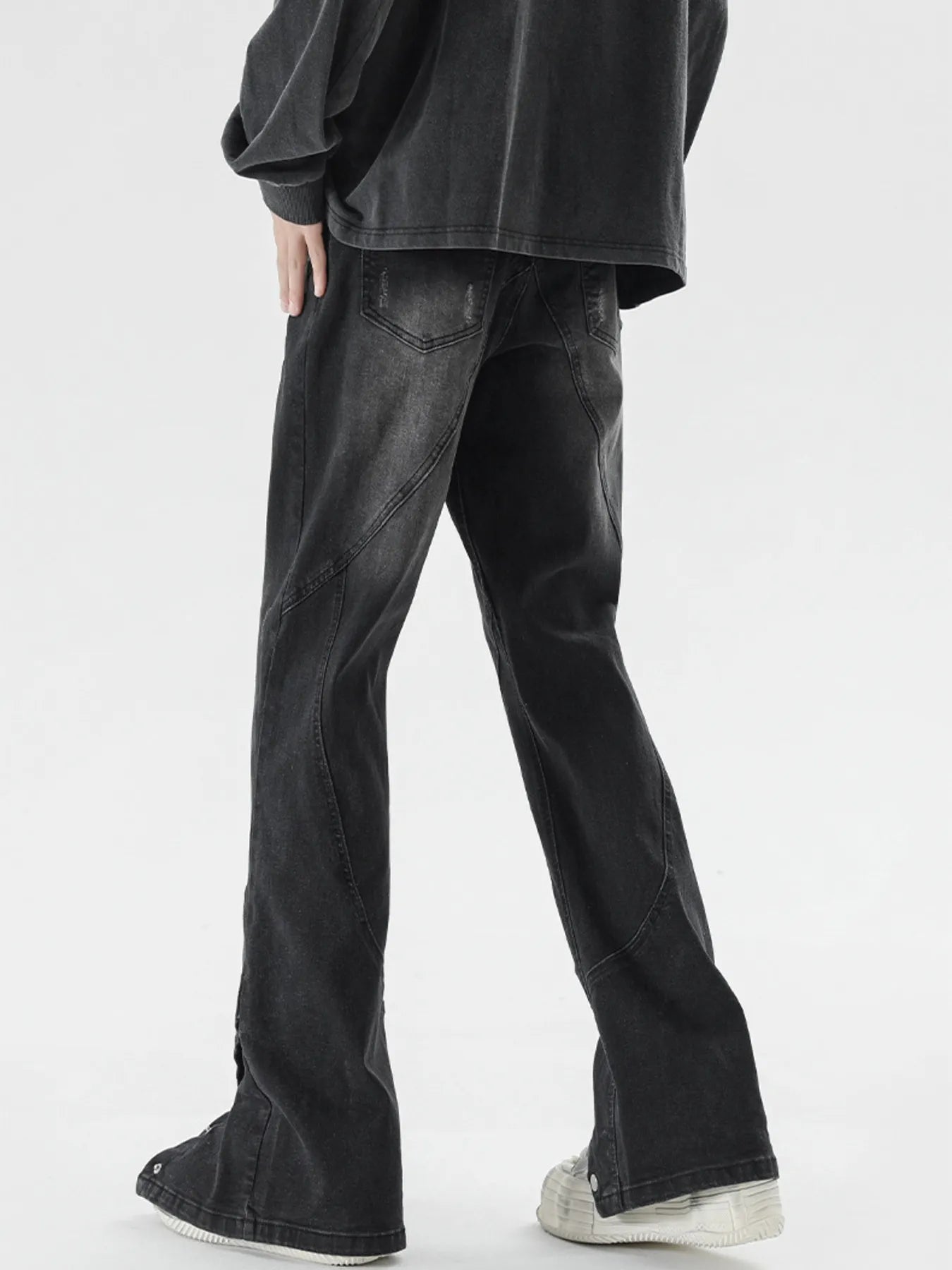 1299 Men's Plus Size Washed Flare Jeans with Snap-Down Hem – men's flare jeans (Y2K) (side view)