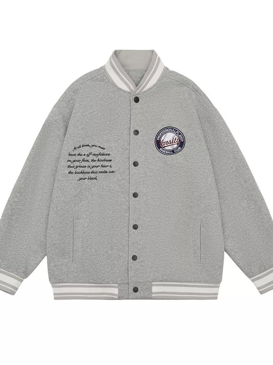 Snap Down College Varsity Jacket – Melange Gray – front view