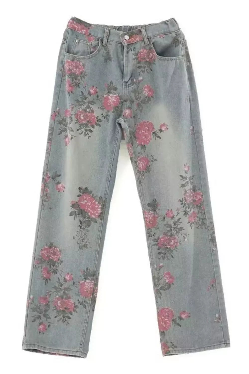 1273 Men's Full Size Floral Print Wide Leg Jeans Plus Size – men's graphic jeans (back view)