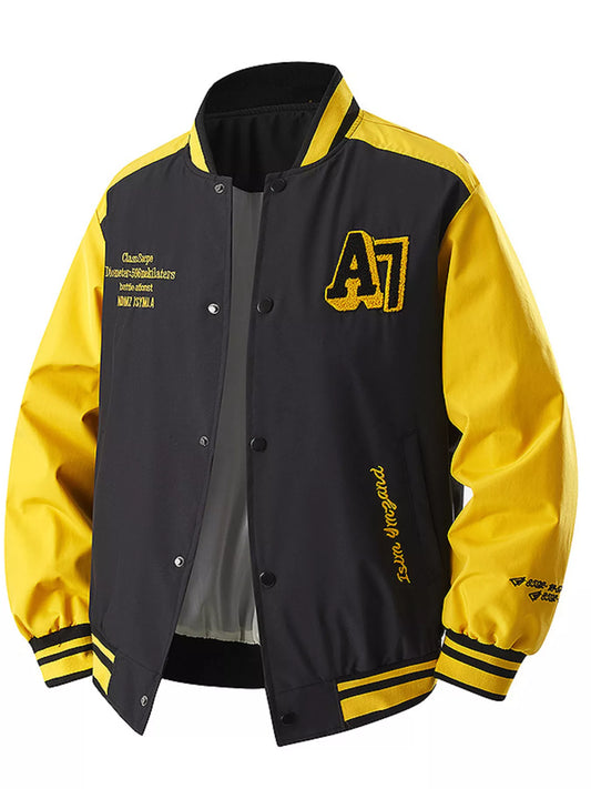 Sporty Long Sleeve Varsity Jacket – Light Yellow – front view