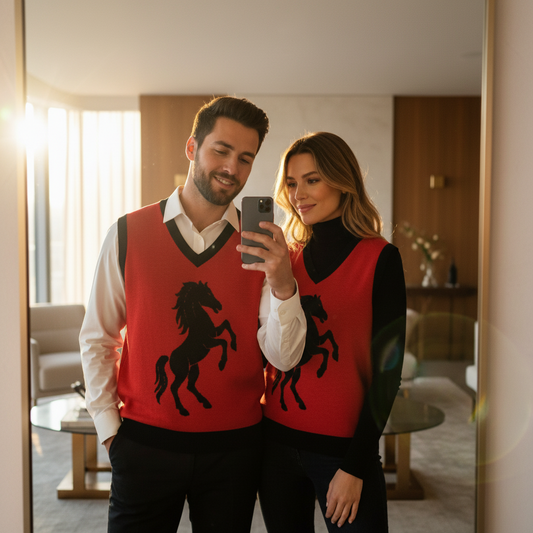 Wild Stallion Knit Vest – Red V-Neck Edition - Luis’s Locker