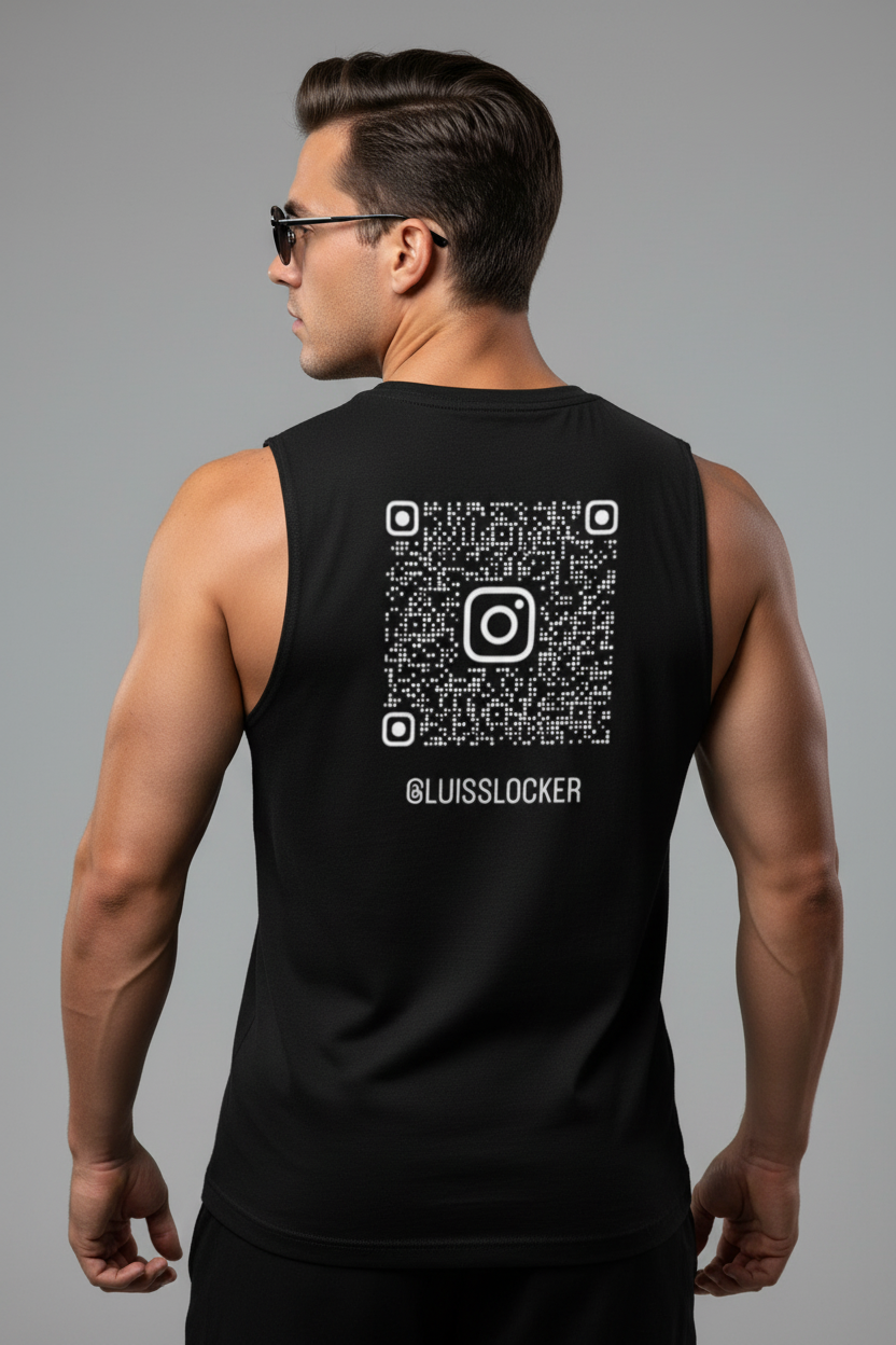King Baldwin Muscle Shirt QR Code on the back – Side View