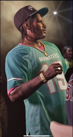 dre quan priest wearing vice city manatees jersey #19