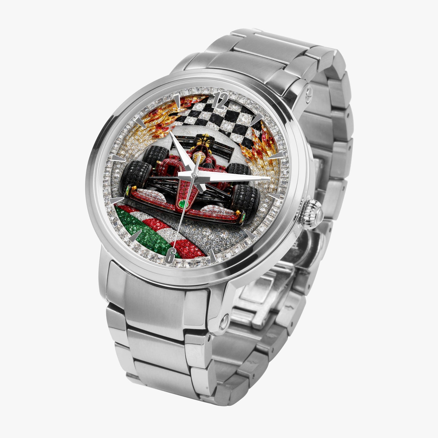 Jaycoh™ F1 Color Incrusted Diamonds 213. New Steel Strap Automatic Watch (With Indicators) | Print-on-Demand Custom Watch - product photo | print on demand watch print custom watch