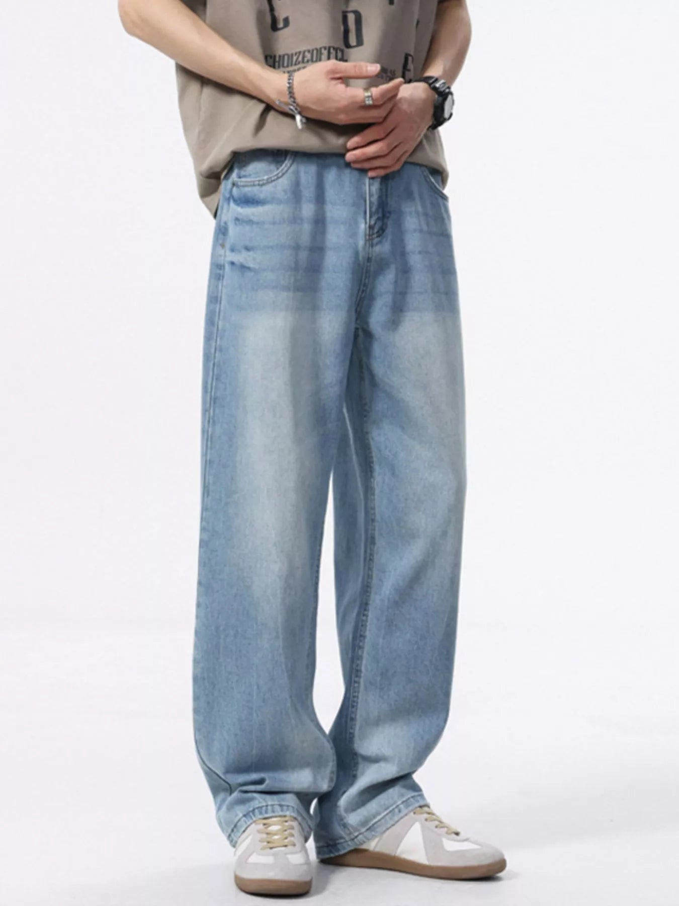 690 Men's Wash Wide Leg Jeans – Men's wide leg jeans streetwear fit
