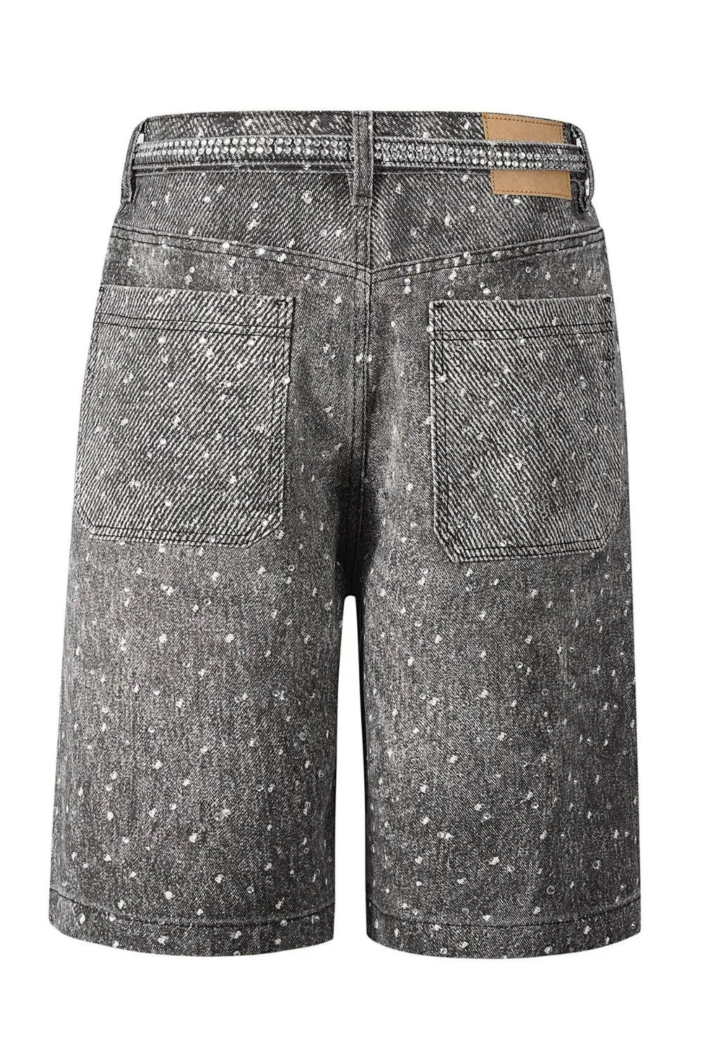Men’s Washed Rhinestone Denim Bermuda Shorts - Streetwear Sparkle Fit - Dark - Image 6