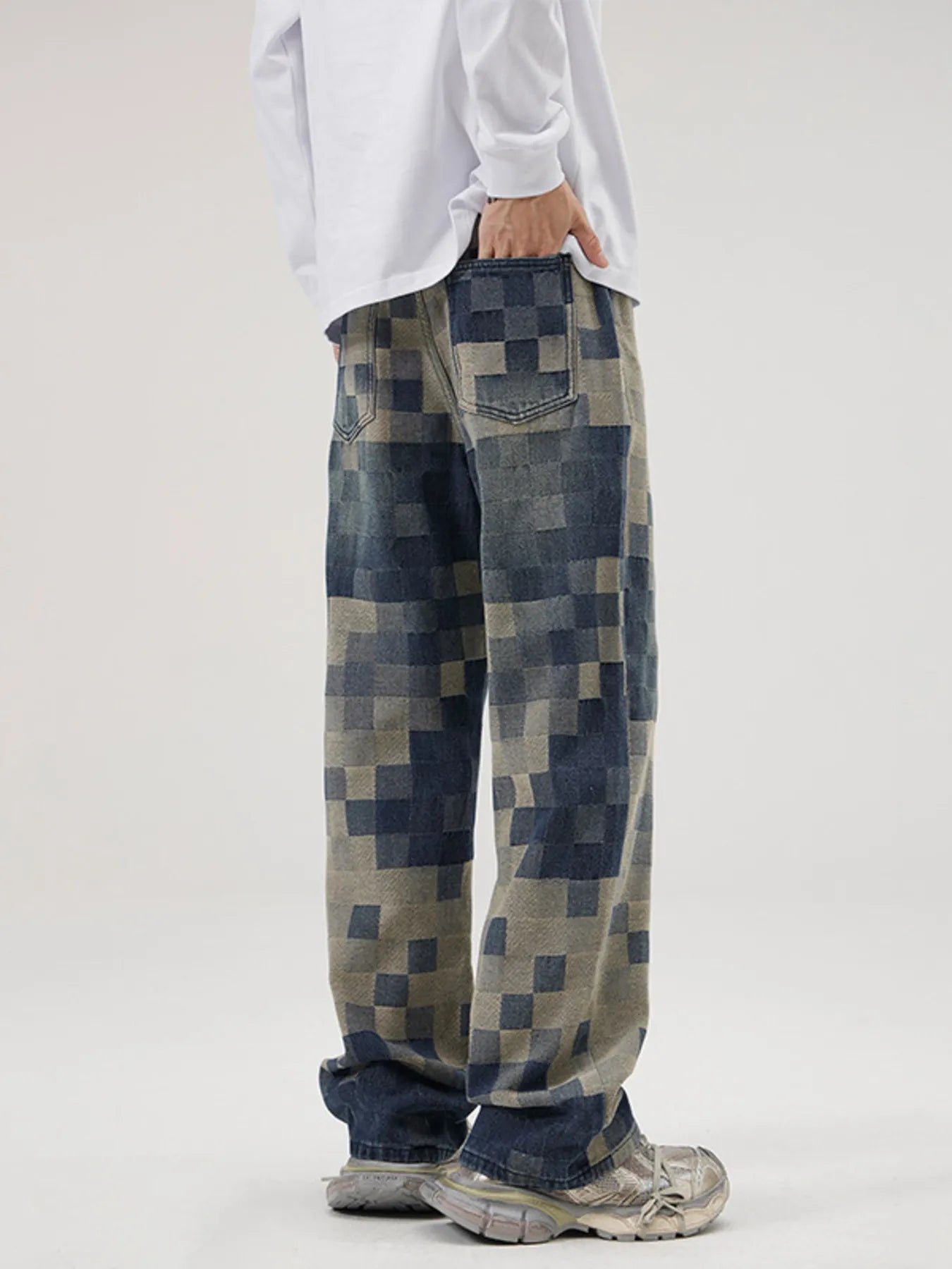 1258 Men's Full Size Pixelated Print Loose Fit Jeans Plus Size – men's graphic jeans (detail view 4)