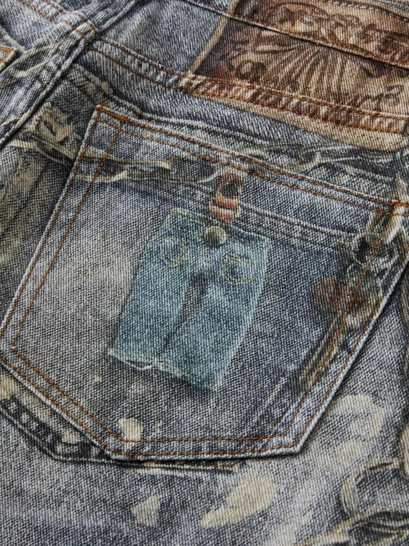 1275 Men's Distressed Printed Wide Leg Jeans – men's graphic jeans (detail view 6)