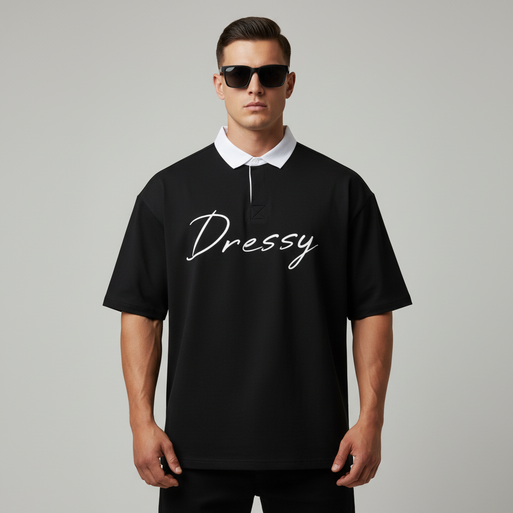 Dressy Mens Essential Contrast Polo Casual Shirt - Black - main product image