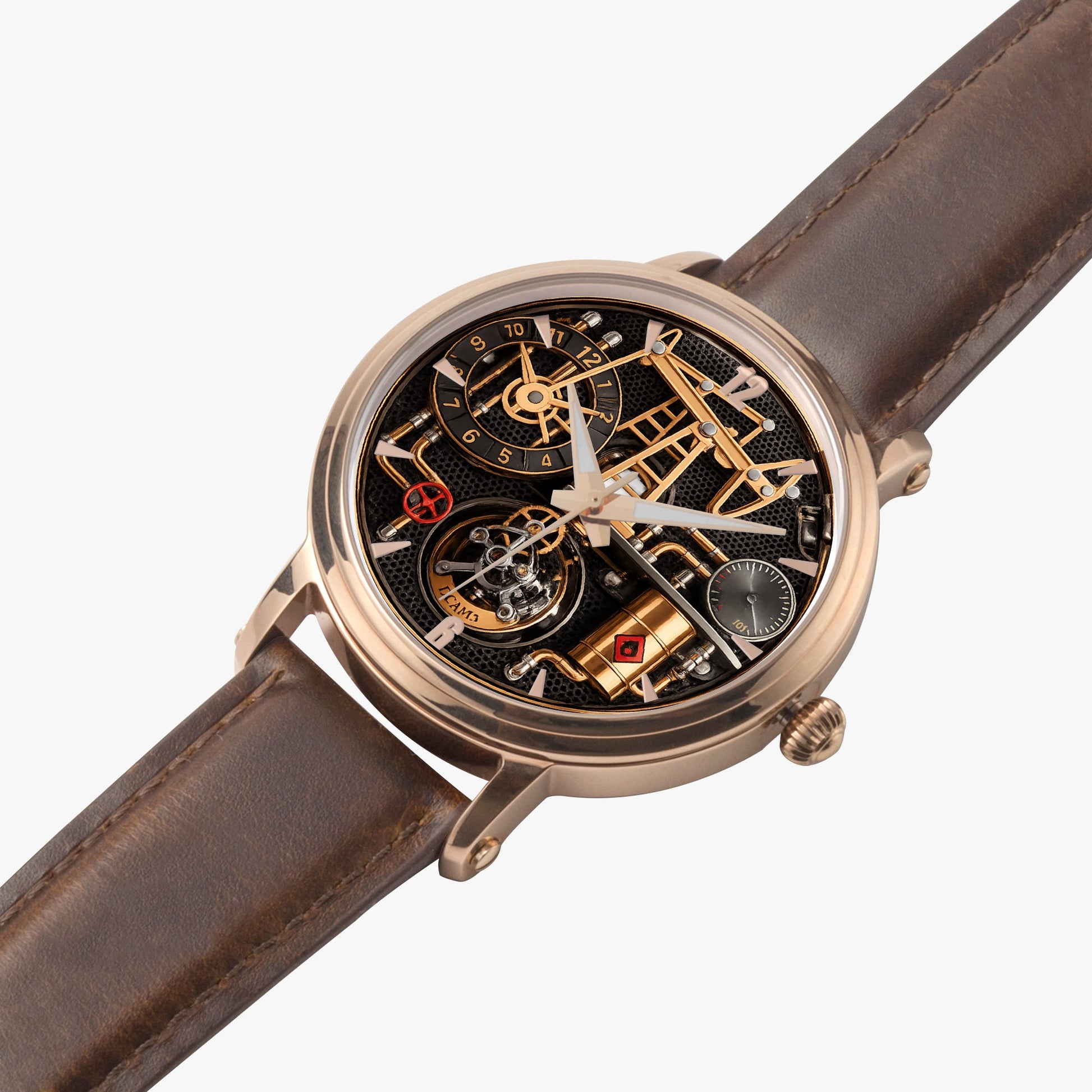 Jaycoh™ Oil Derrick Turbilon 158. 46mm Unisex Automatic Watch (Rose Gold) | Print-on-Demand Custom Watch - product photo | print on demand watch print custom watch