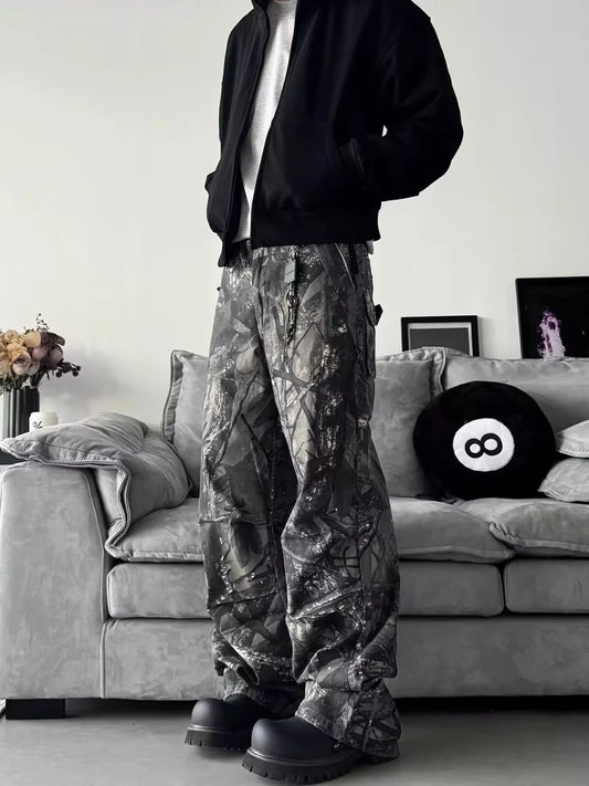 1263 Men's Full Size Camo Print Relaxed Fit Jeans Plus Size – men's graphic jeans (front view)