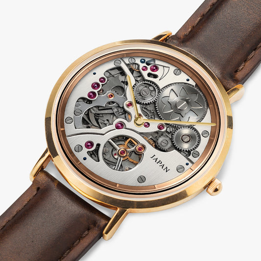 Jaycoh™ Japanese Creed Minute on Repeat 161 Selling Ultra-Thin Leather Strap Quartz Watch (Rose Gold) | Print-on-Demand Custom Watch - angled view | print on demand watch print custom watch