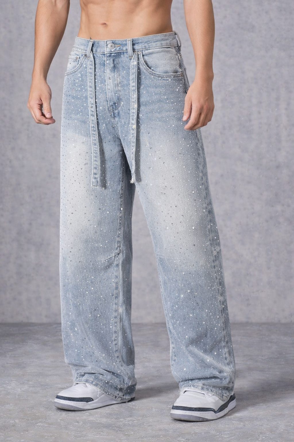 Frost Drip Rhinestone Relaxed Jeans - Luis’s Locker