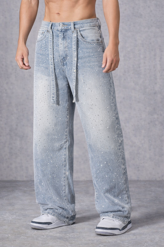 Frost Drip Rhinestone Relaxed Jeans - Luis’s Locker