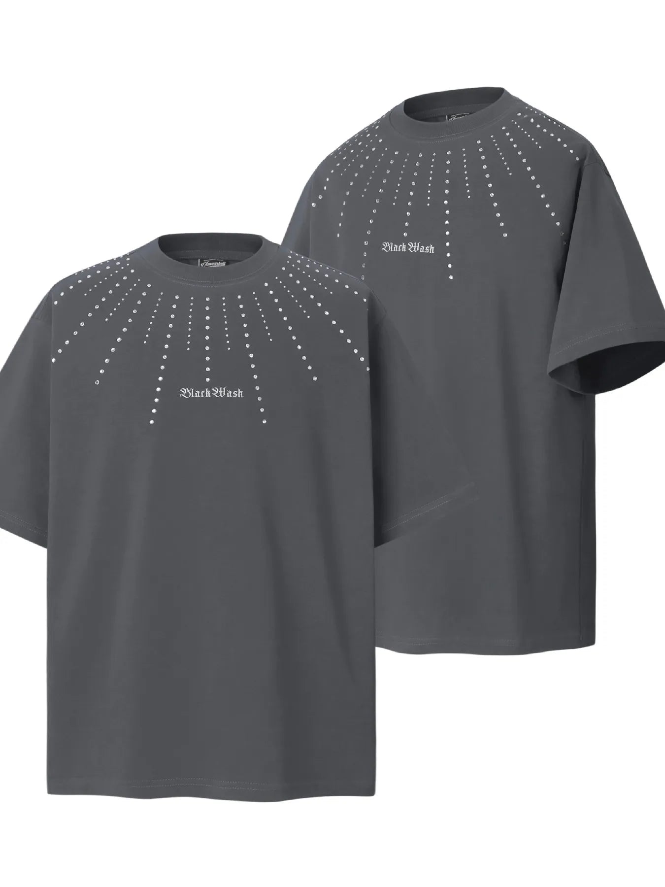 Men’s Starburst Rhinestone Oversized Streetwear T-Shirt - Gray - Image 7